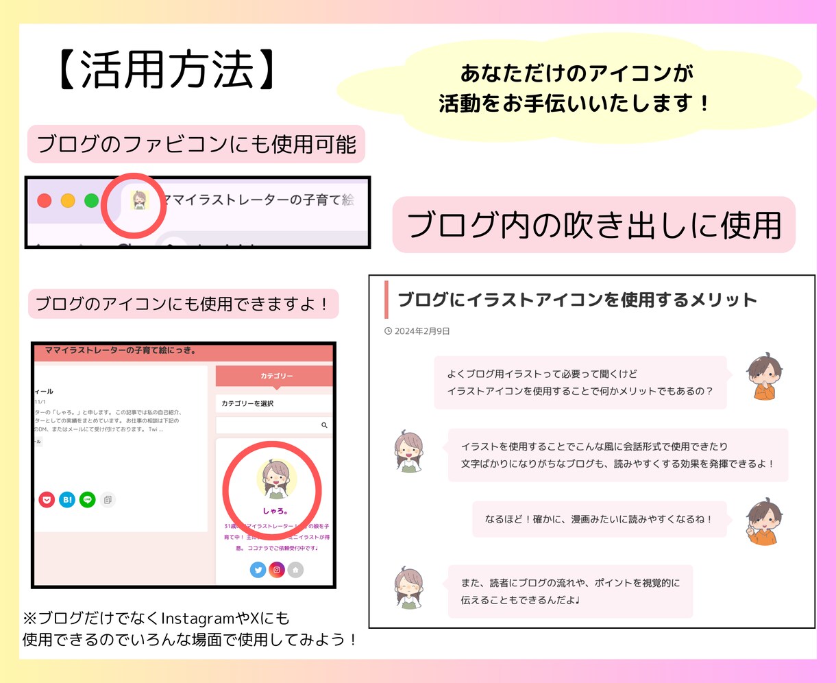 ゆるくて可愛いイラストでブログのお手伝いをします ブログに使える表情豊かなアイコンであなたの記事を伝えやすく！ イメージ4
