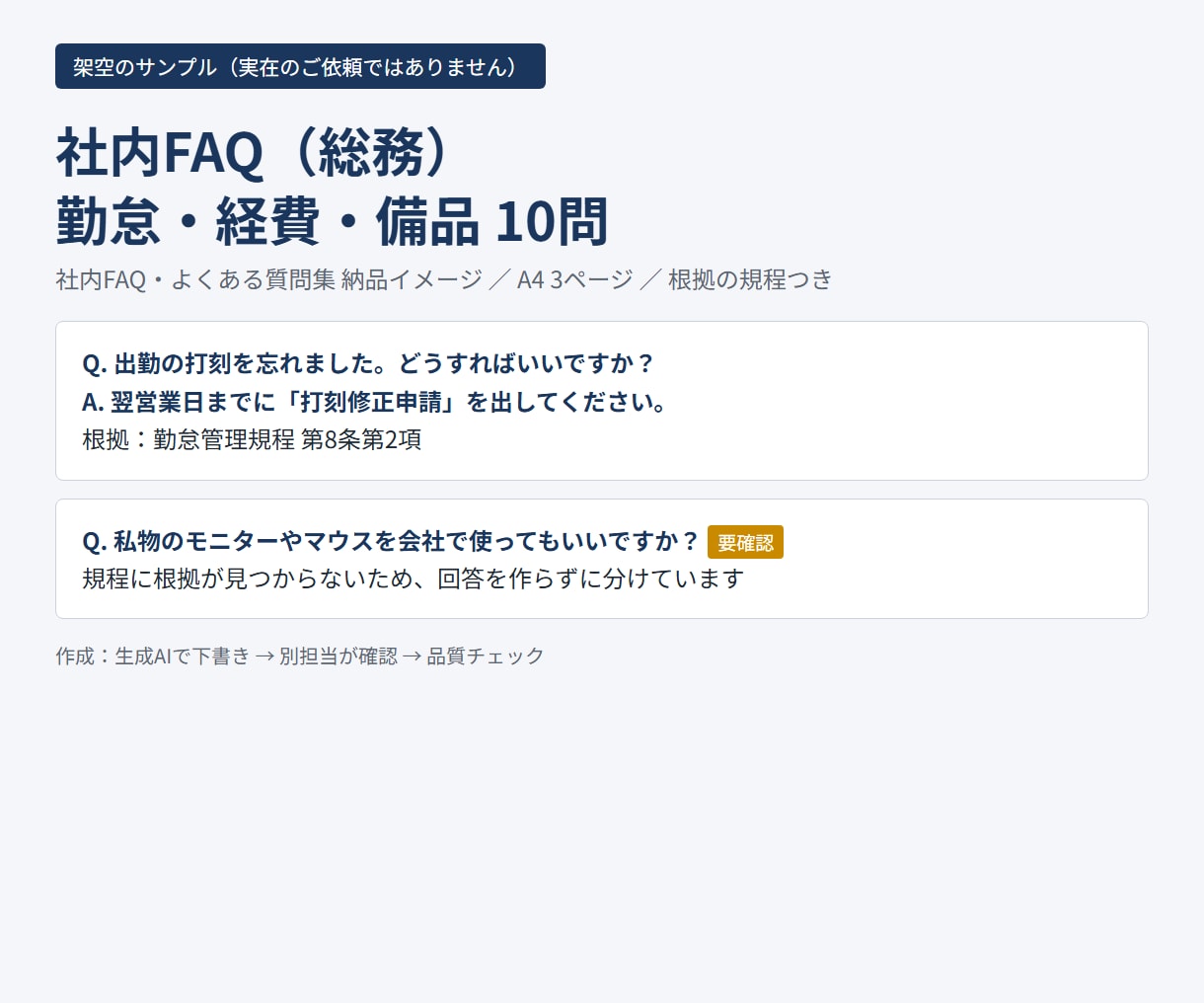 社内FAQ・よくある質問集を分かりやすく作ります 同じ質問への回答を、探しやすいQ&Aにします イメージ4