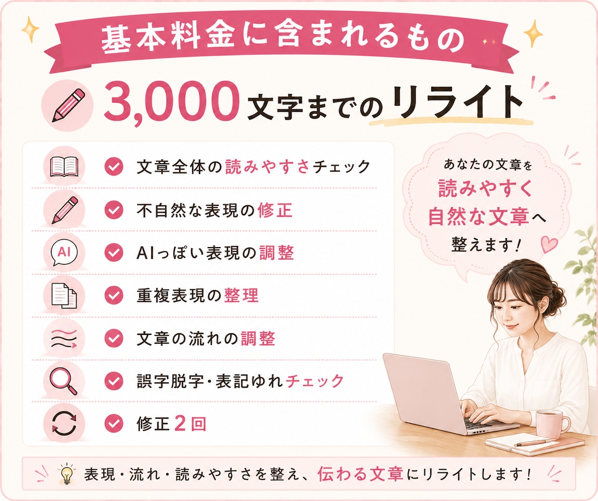 AI文章を自然で読みやすくリライトします ChatGPTなどで作った文章を「伝わる文章」に整えます！ イメージ2