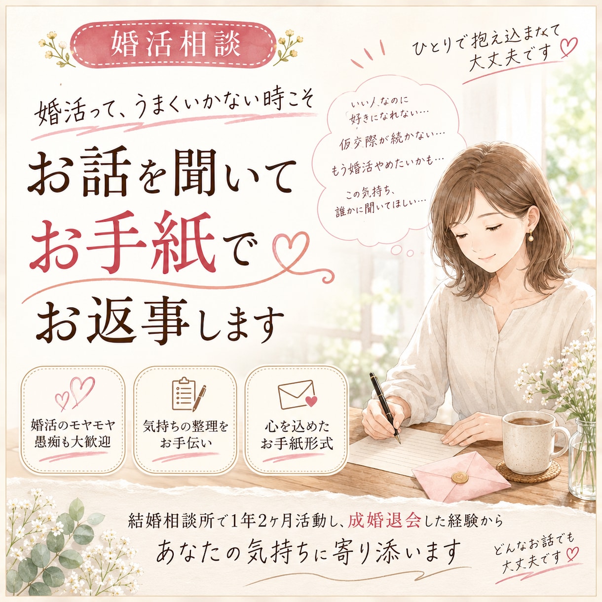 婚活経験者があなたのお話し聞きます 婚活のお話しなんでも聞かせてくださいな イメージ1