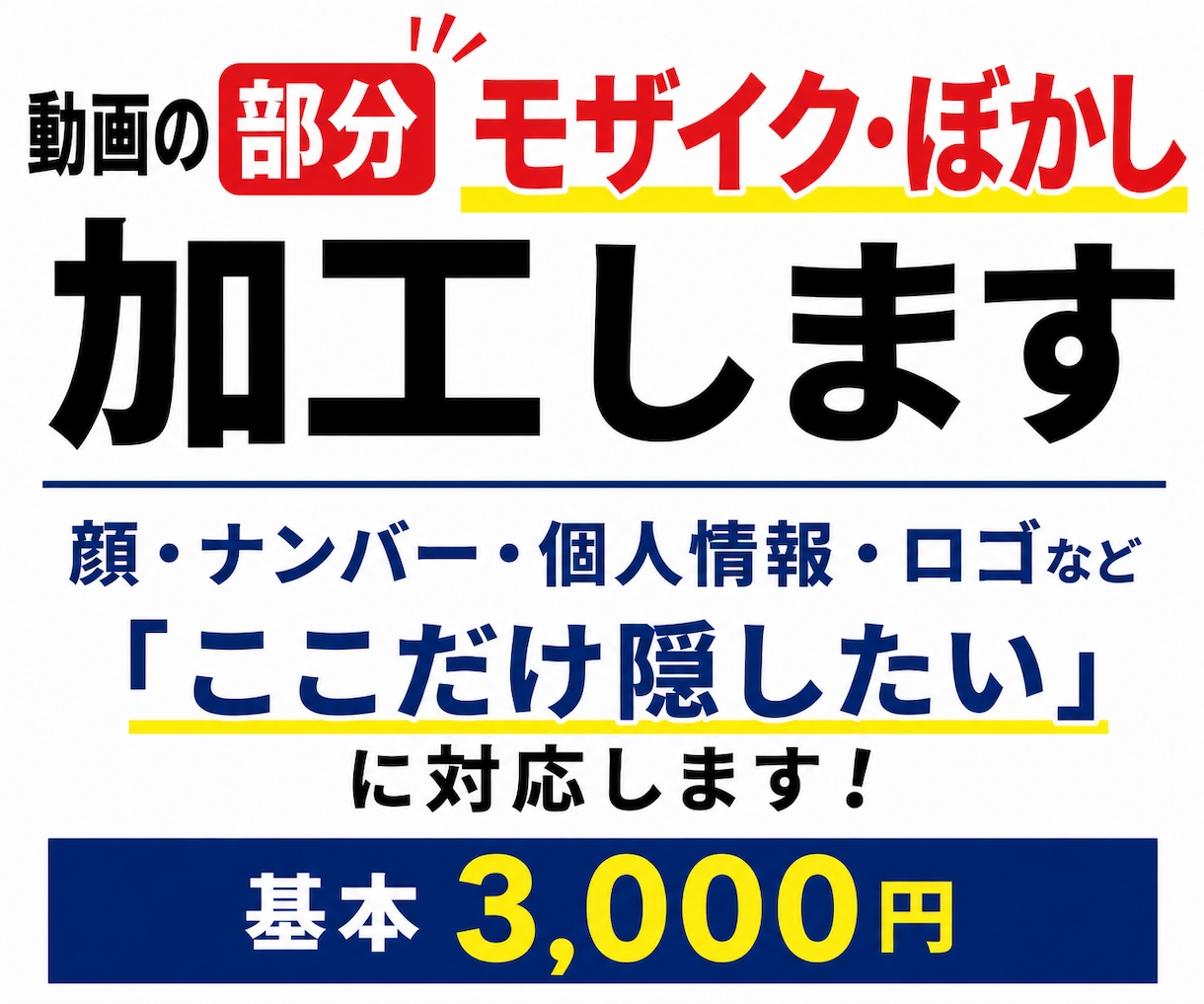 動画の部分モザイク・ぼかし加工します 顔・ナンバー・個人情報など「ここだけ隠したい」に対応します！ イメージ1