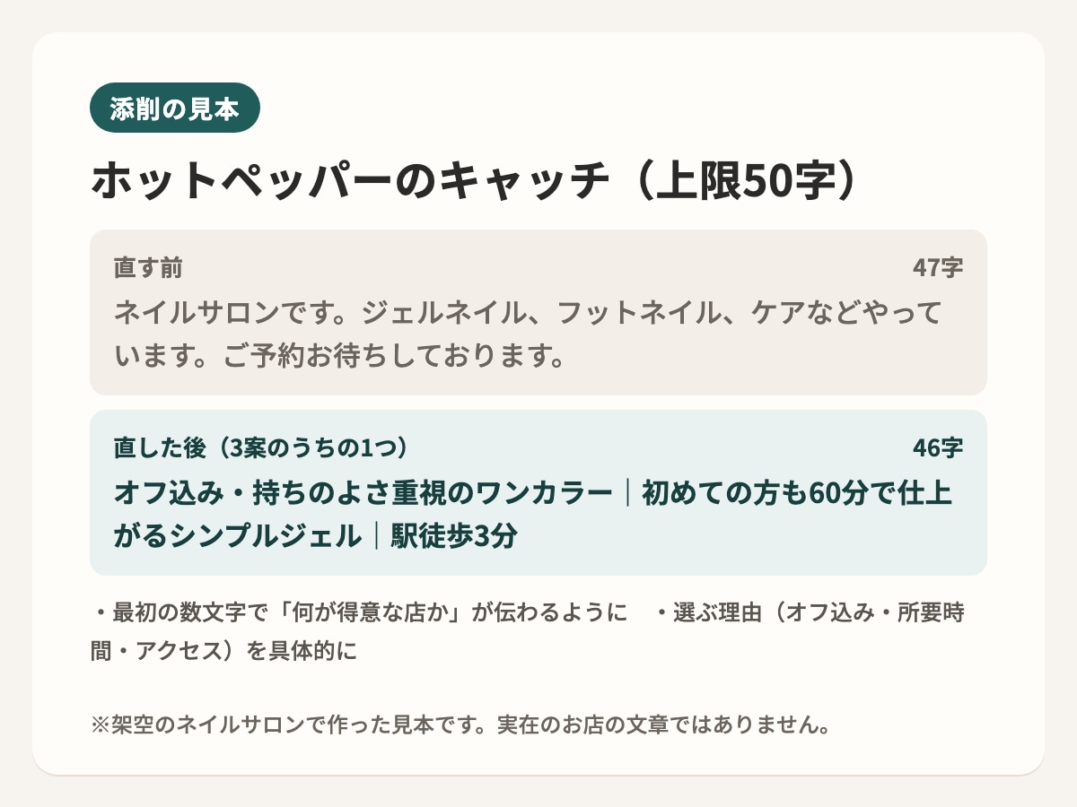 サロン運営会社がホットペッパー掲載文を添削します ログイン不要・通話なし｜貼るだけの改善文を文字数ぴったりで イメージ4