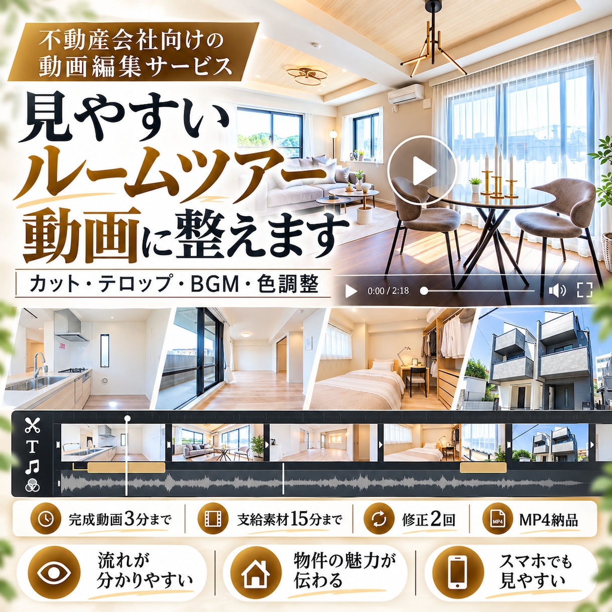 不動産ルームツアー動画を見やすく編集します 物件の魅力が伝わる流れに整えて動画を仕上げます イメージ2