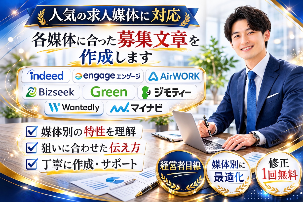 経営者目線でミスマッチを減らす募集文章作成します 経営者目線で、ミスマッチを減らす募集文章を作成します イメージ1