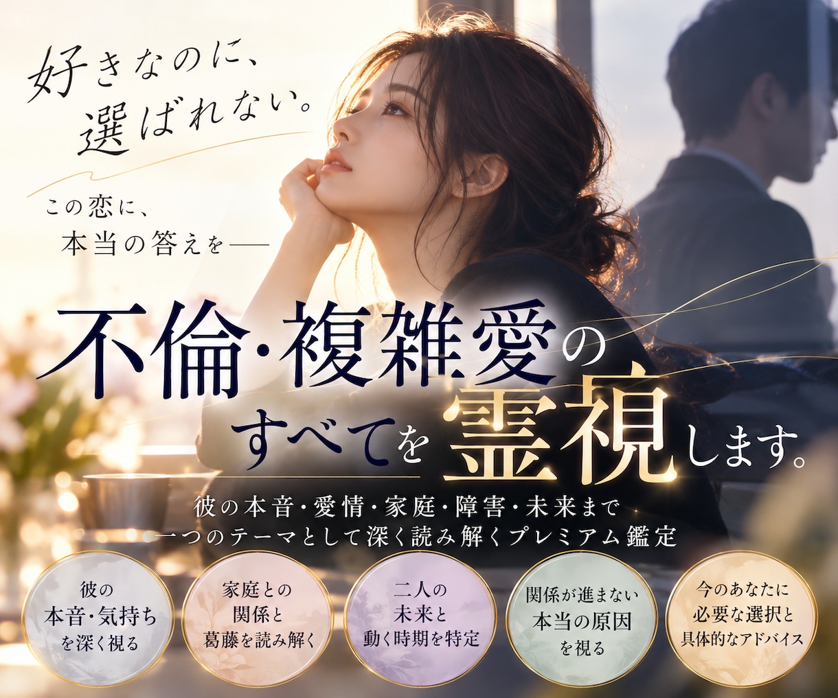 複雑な恋のお悩みを霊視し相手の本音と今後を読みます 言葉にできない想いに寄り添い、相手の気持ち・関係性を視ます イメージ1