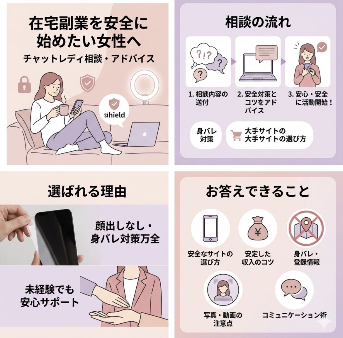 在宅でできる女性向け副業のコンサルタントをします 顔出しなし・身バレ対策も万全！女性のための安心副業ナビ イメージ1