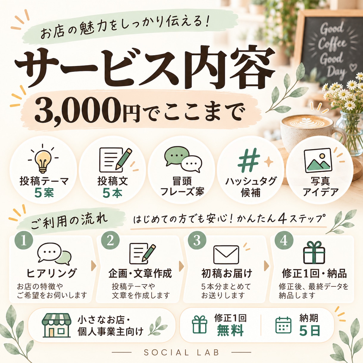 お店のインスタ投稿企画と文章を5本作ります 小さなお店向け｜投稿ネタ・文章・ハッシュタグまでまとめて制作 イメージ2