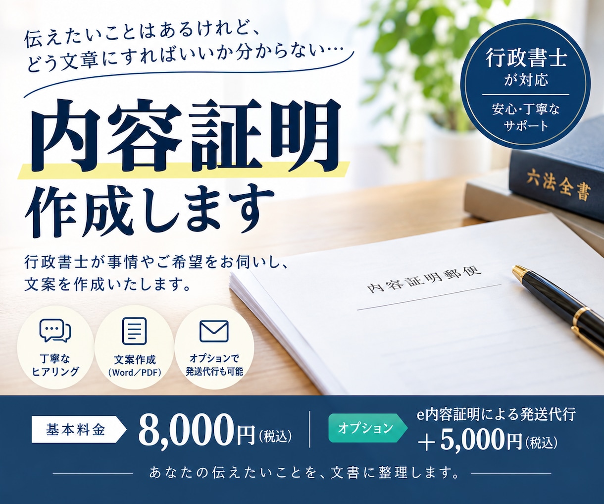 行政書士が事情を伺い内容証明の文案を作成します 「伝えたいことをどう文章にすればいいか分からない」そんな方へ イメージ1