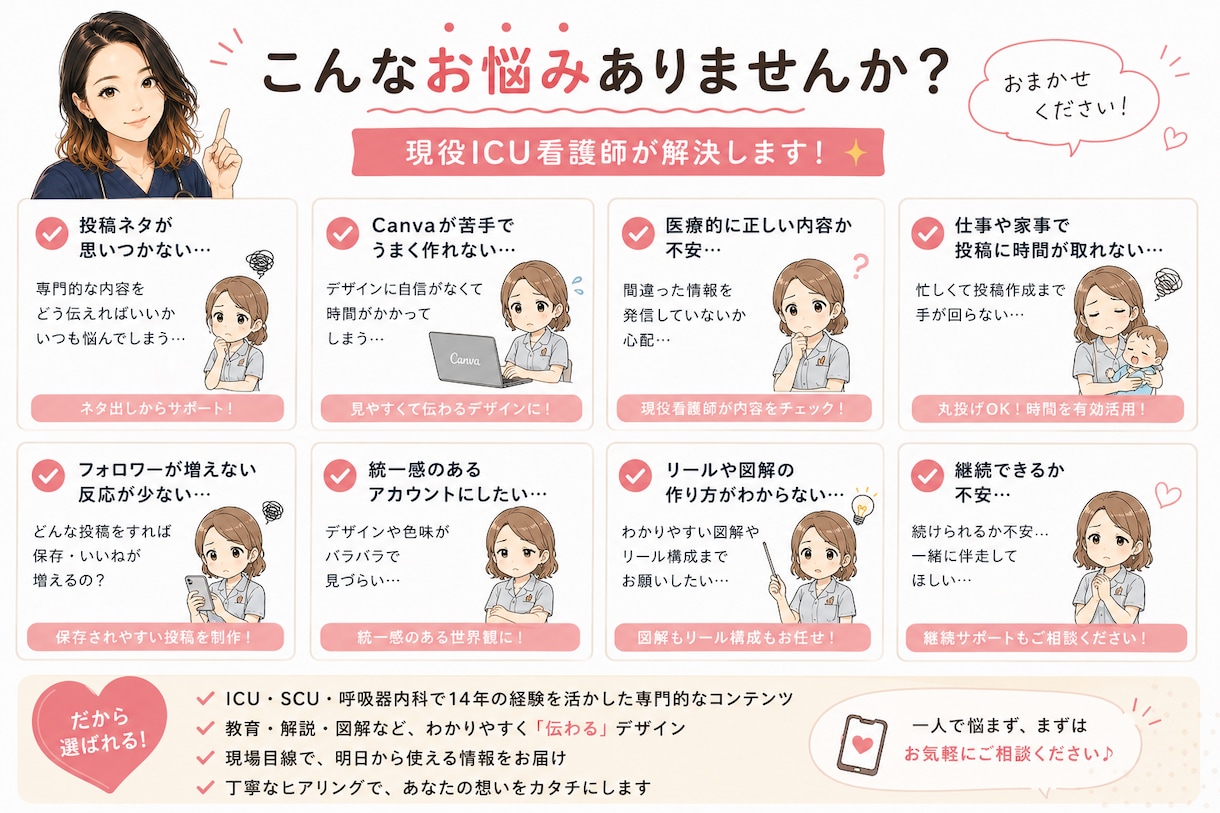 ICU看護師が医療系投稿を作成します 医療知識とデザインを両立した投稿制作 イメージ3