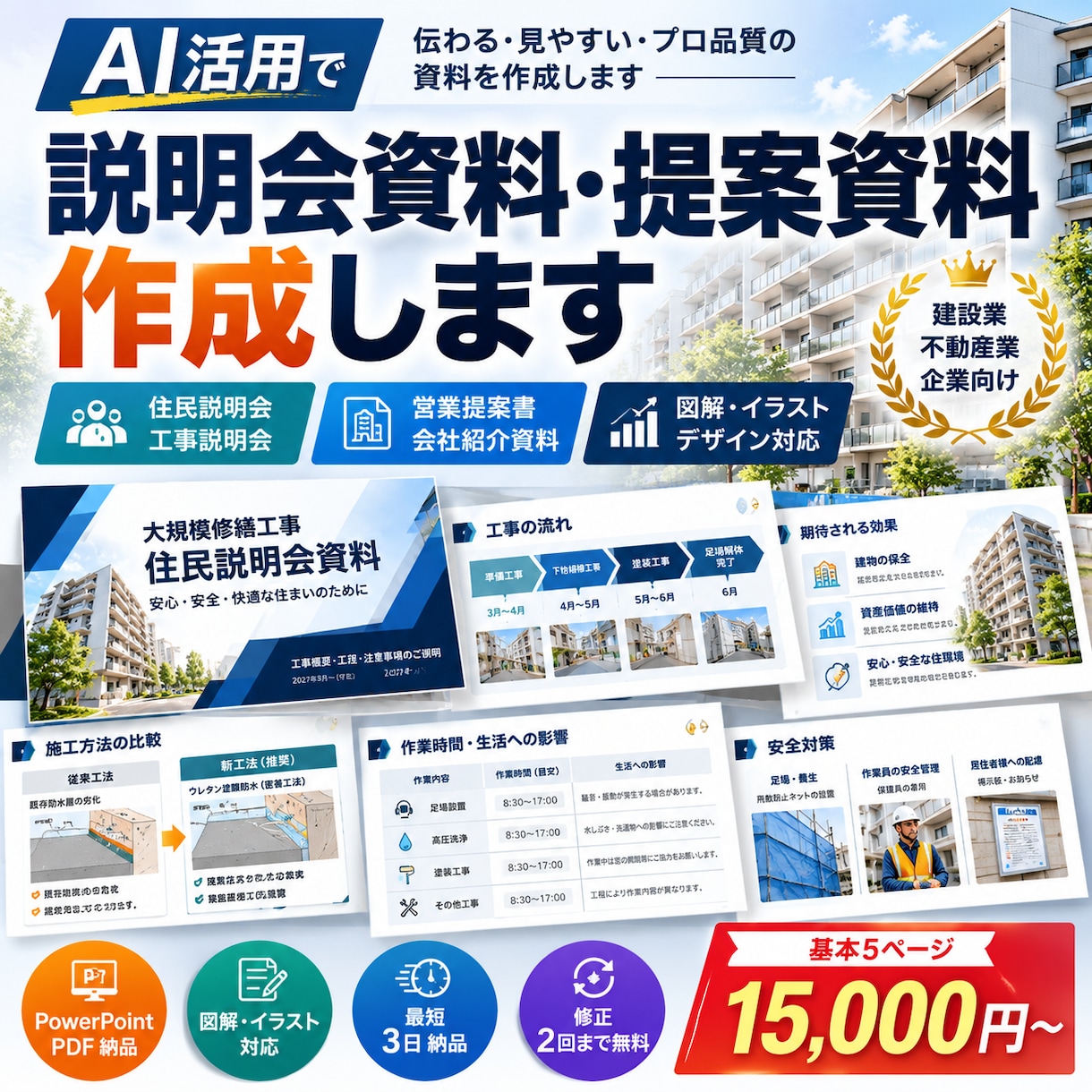 大規模修繕の住民説明会資料を作成します 1級建築施工管理技士が図解入りで分かりやすく制作 イメージ1