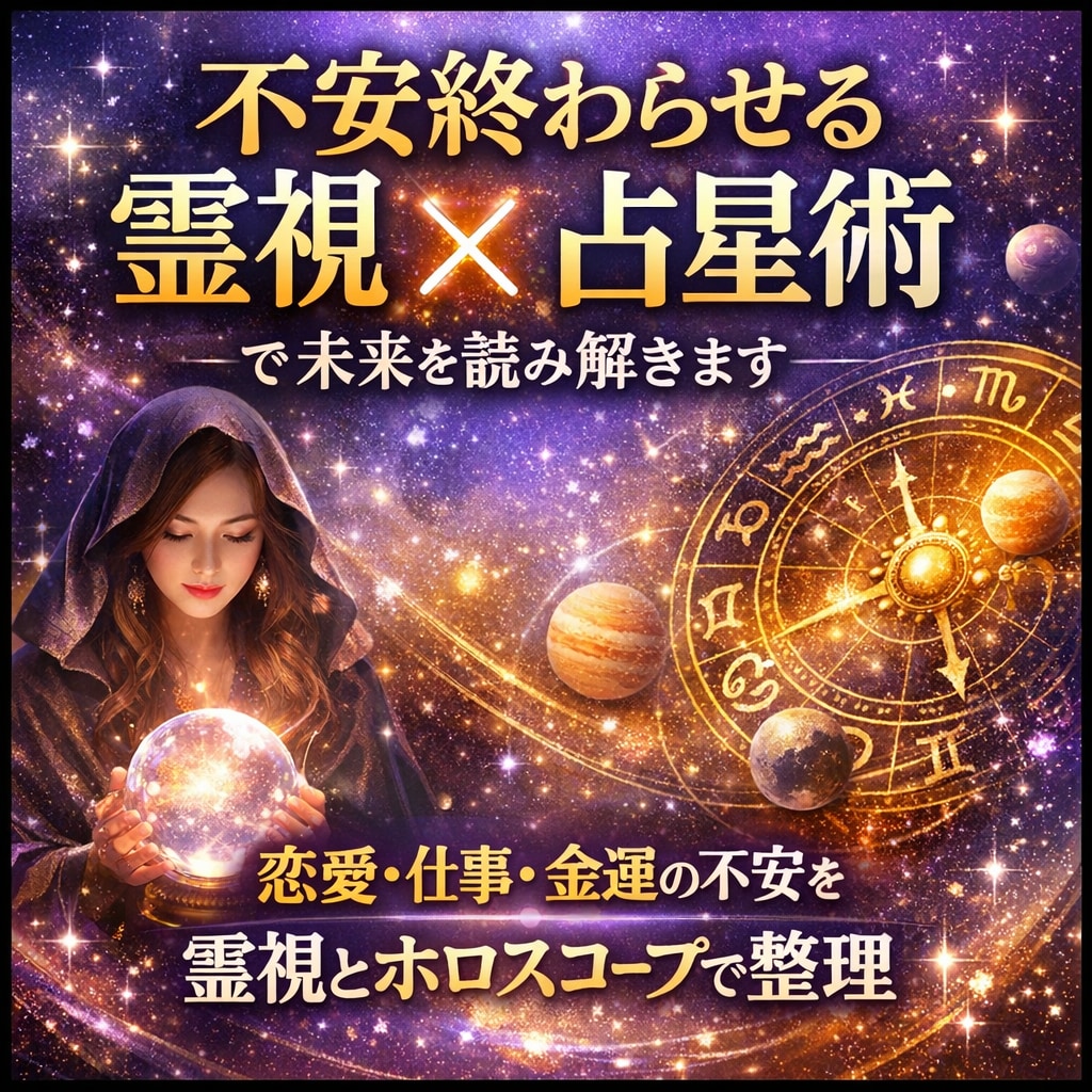 不安を抹消する霊視✖️占星術で未来を解き明かします 金運・恋愛・仕事の不安を霊視とホロスコープで見える化 イメージ1