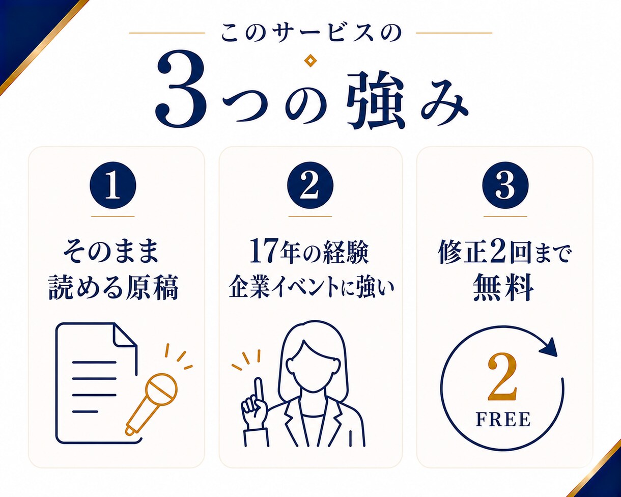 司会歴17年の現役MCが司会原稿を作成します 迷わず読める。そのまま進める。 イメージ3