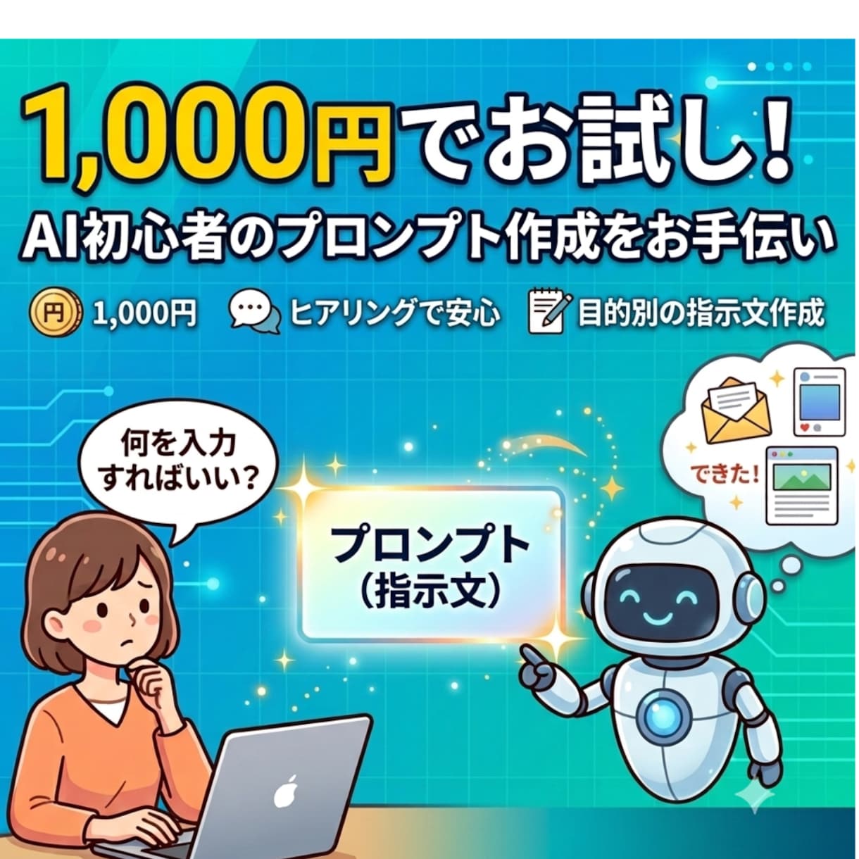 生成AIのプロンプト作成を代行します 1,000円でお試し!AI初心者のプロンプト作成をお手伝い イメージ1