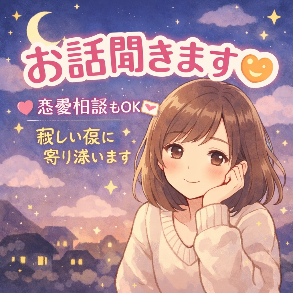 寂しい夜、優しくお話聞きます 寂しい夜、優しくお話聞きます☺️恋愛相談もOK イメージ1
