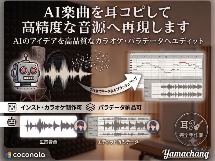 Suno等のAI曲を耳コピしオケ音源を作成します 【生ギター対応】AI曲の濁りを修正しプロ品質のオケ音源を再現 イメージ1