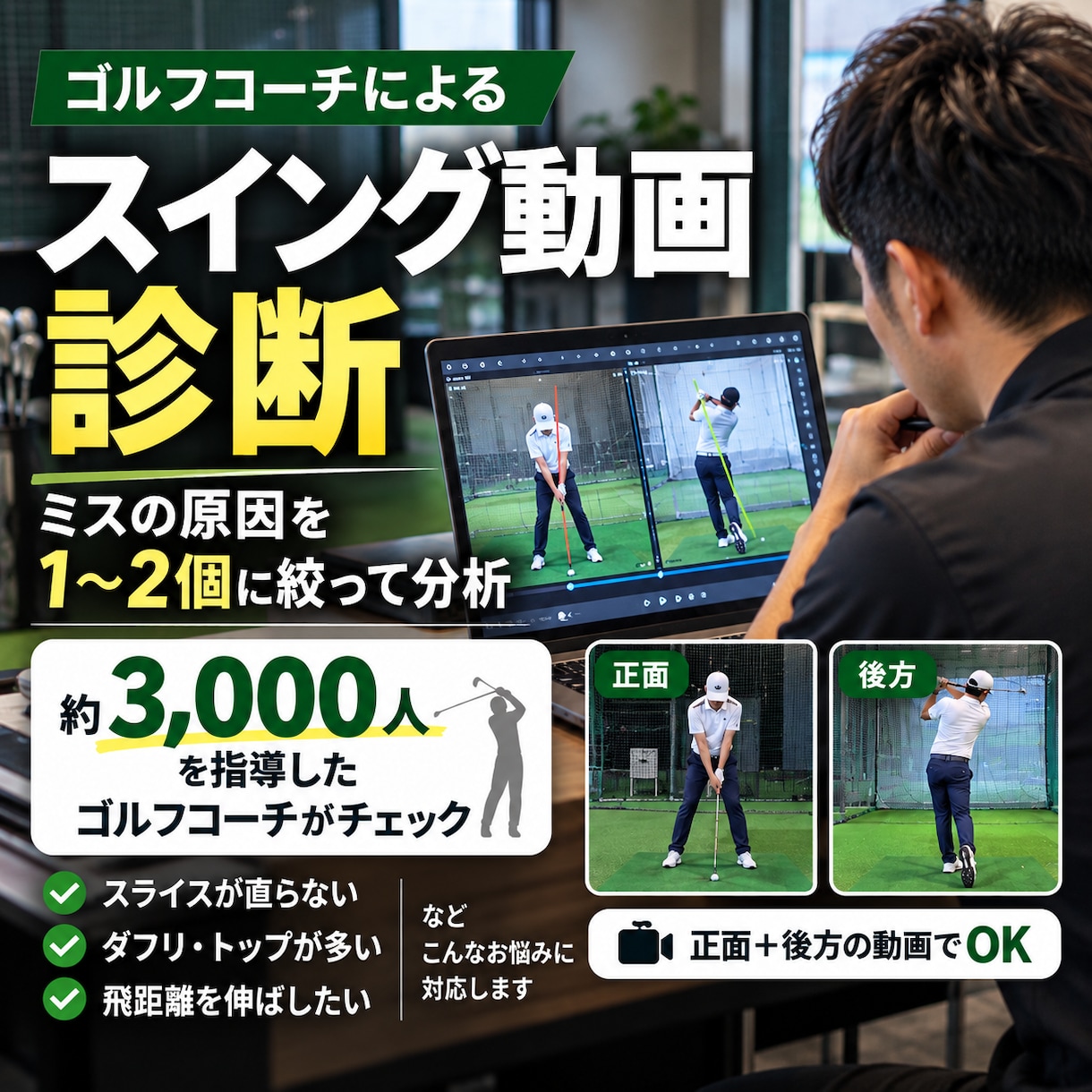 スイング動画からミスの原因を分析します 約3,000人の指導経験で改善ポイントを絞ります イメージ1