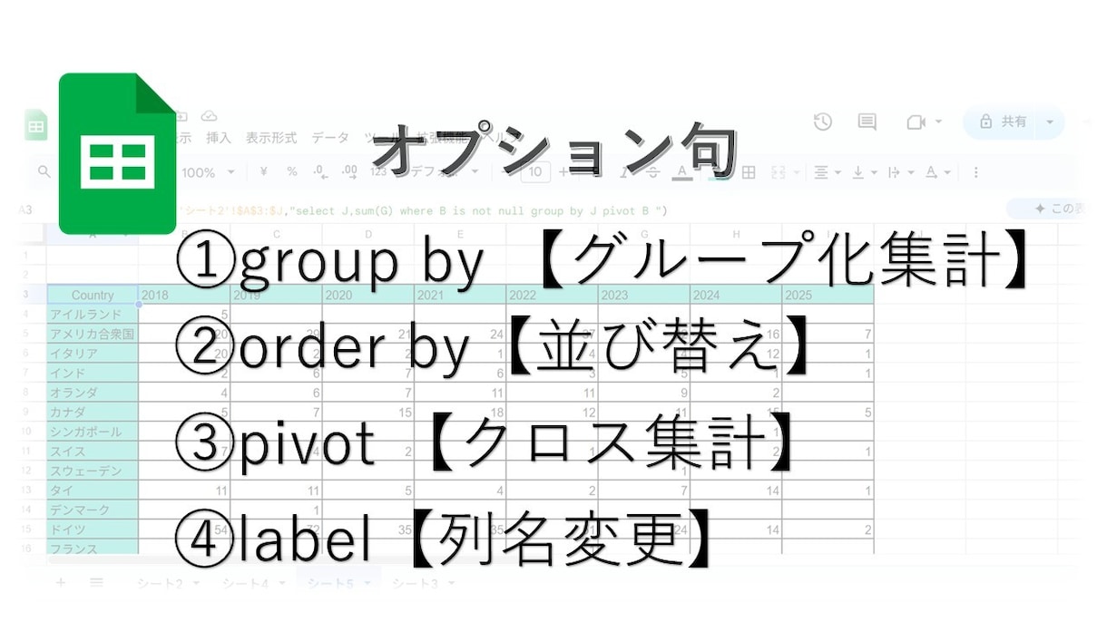 スプレッドシート Query関数で効率化します データ分析を超効率化するQuery関数を丁寧に説明します イメージ6
