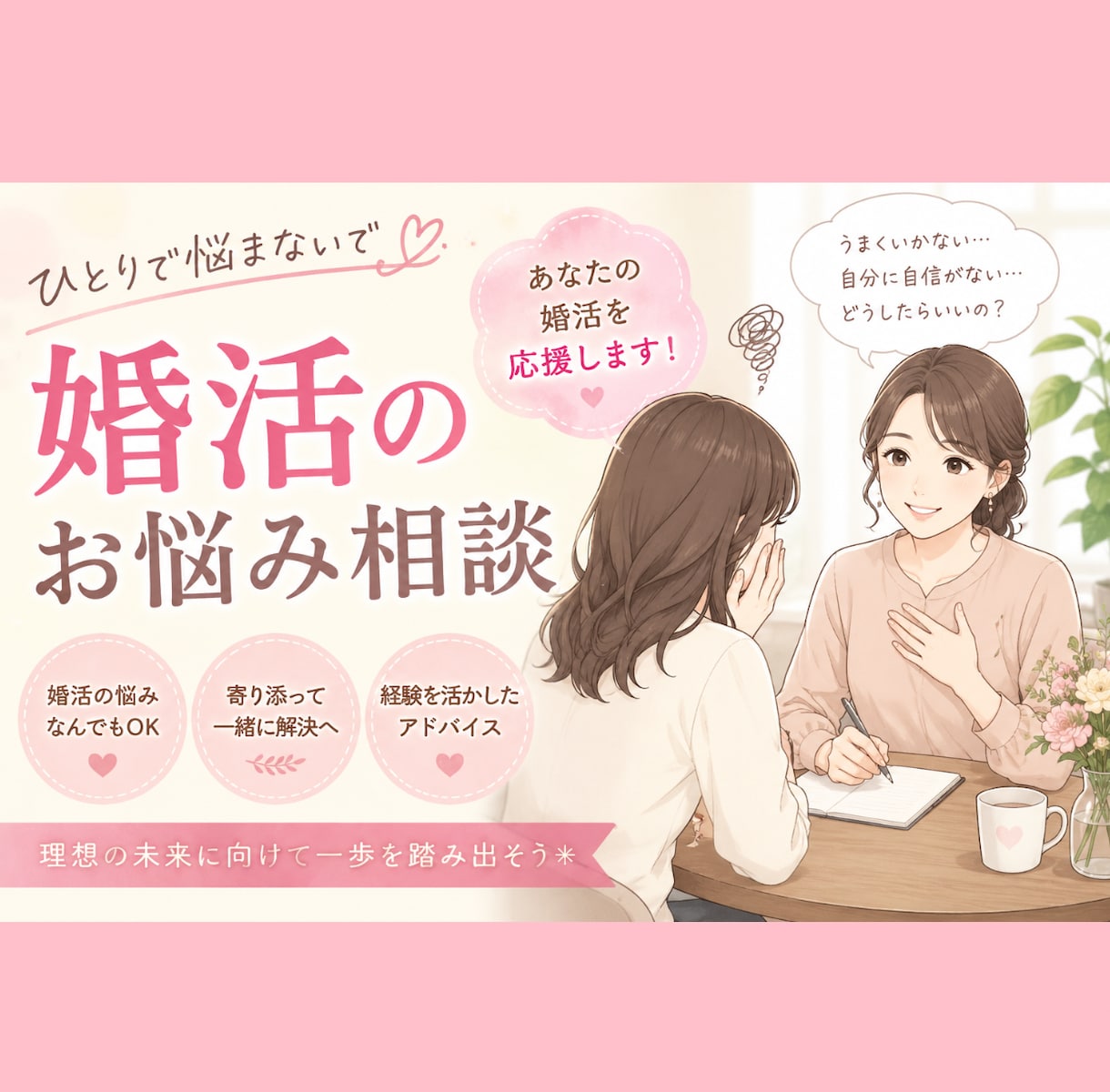 婚活の相談相手。親身に寄り添いアドバイスします リアルな友人にはちょっと相談しずらい…辛い…疲れたなど イメージ1
