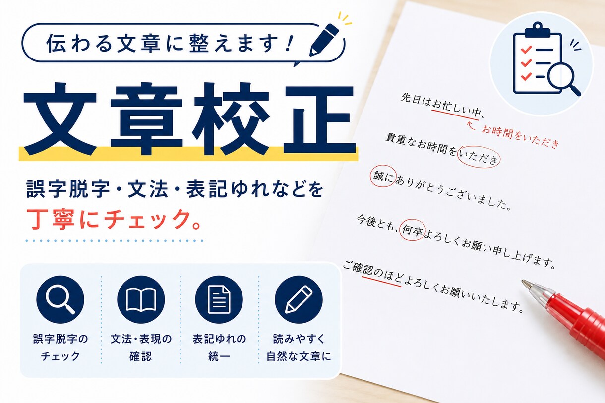 文章校正｜誤字・表記ゆれをチェックします ビジネス文書・ブログ、丁寧に校正します イメージ1