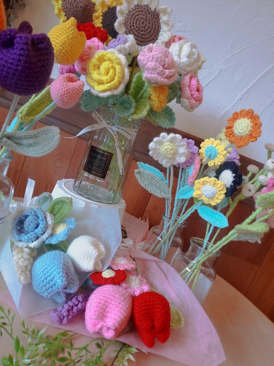 編み物でお花の制作します オンライン編み物教室〜お花モチーフを一緒に編みましょう〜 イメージ1