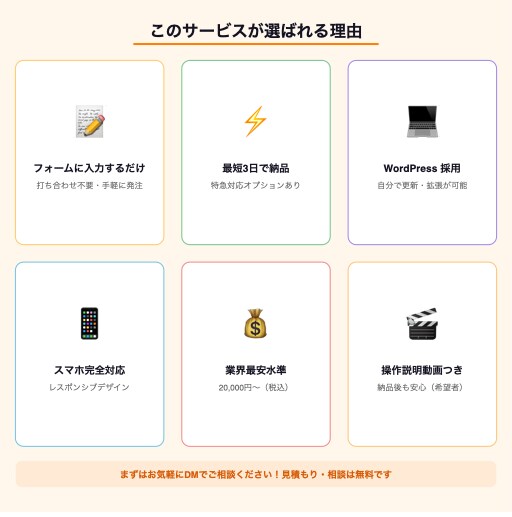 フォームに入力するだけ！ホームページを制作します スマホ対応・フォーム設置などすべて込みでお届けします。 イメージ5