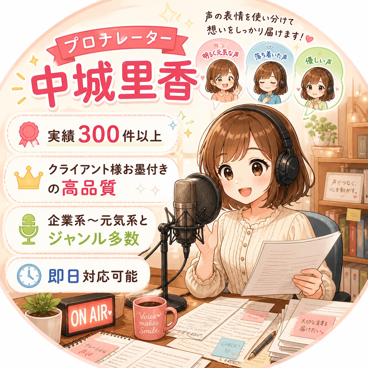 クリアで明瞭な声で多彩な表現のナレーションをします 企業や行政関連も担当する信頼感。聴き心地と伝わりやすさ抜群！ イメージ1