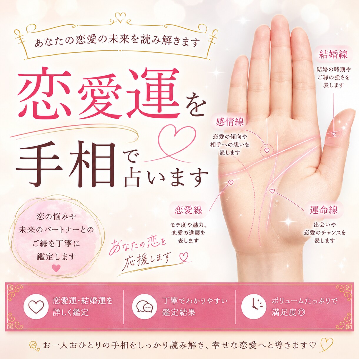 恋愛運・結婚運を手相で鑑定します あなたの恋愛傾向と未来を丁寧に鑑定します イメージ1
