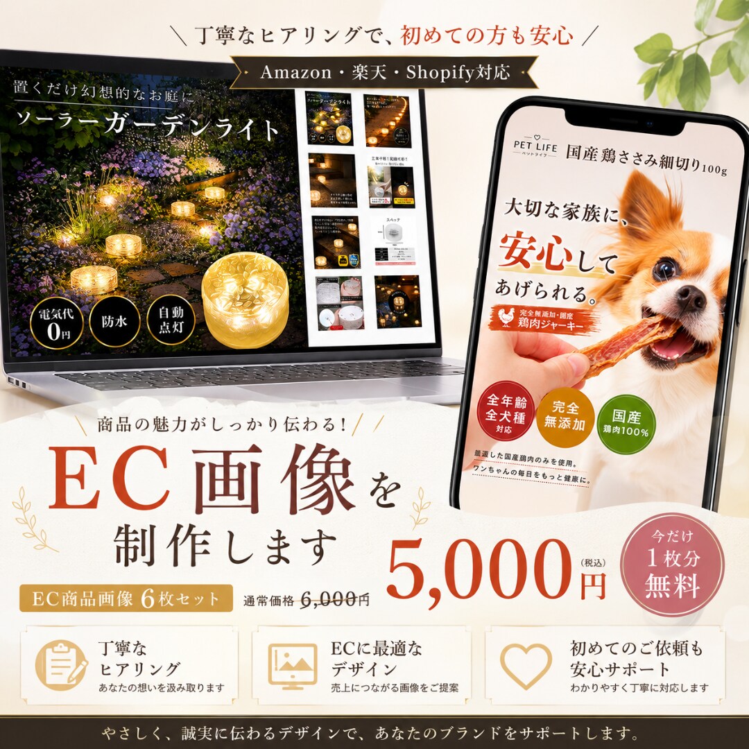 初依頼も安心◎EC用画像を制作します Amazon・楽天対応。安心のやり取りで丁寧に イメージ1
