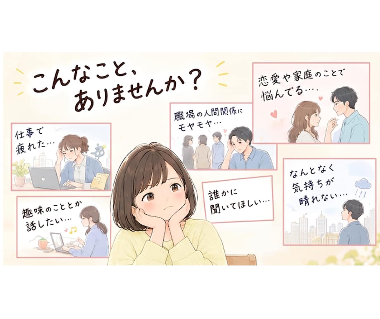 誰かに聞いてほしいあなたへ。30分、ただ聴きます 気持ちを手放す時間に。些細な事・なんとなくモヤモヤも聴きます イメージ2