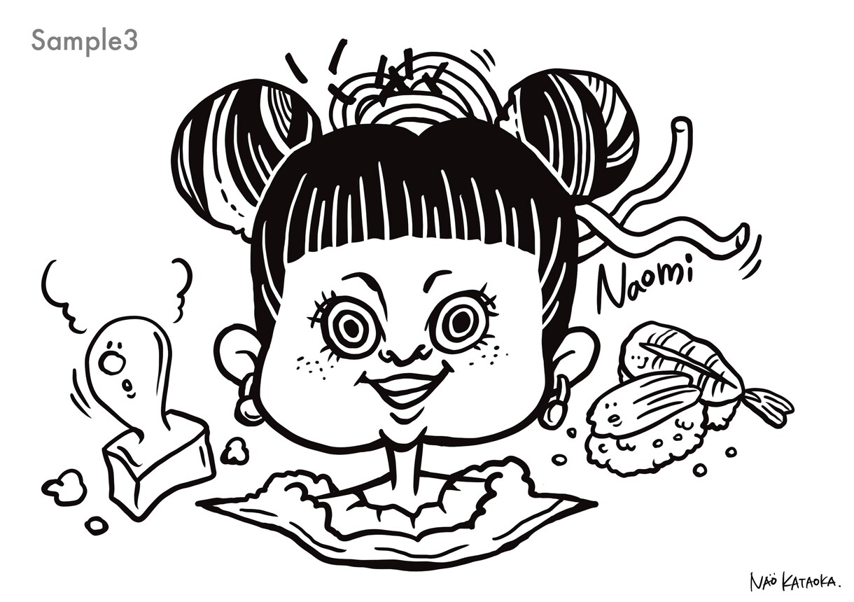 あなたをキャラクター化！またはモンスター化！します あなたの顔の周りに好きなものを3個イラストにします◎ イメージ3