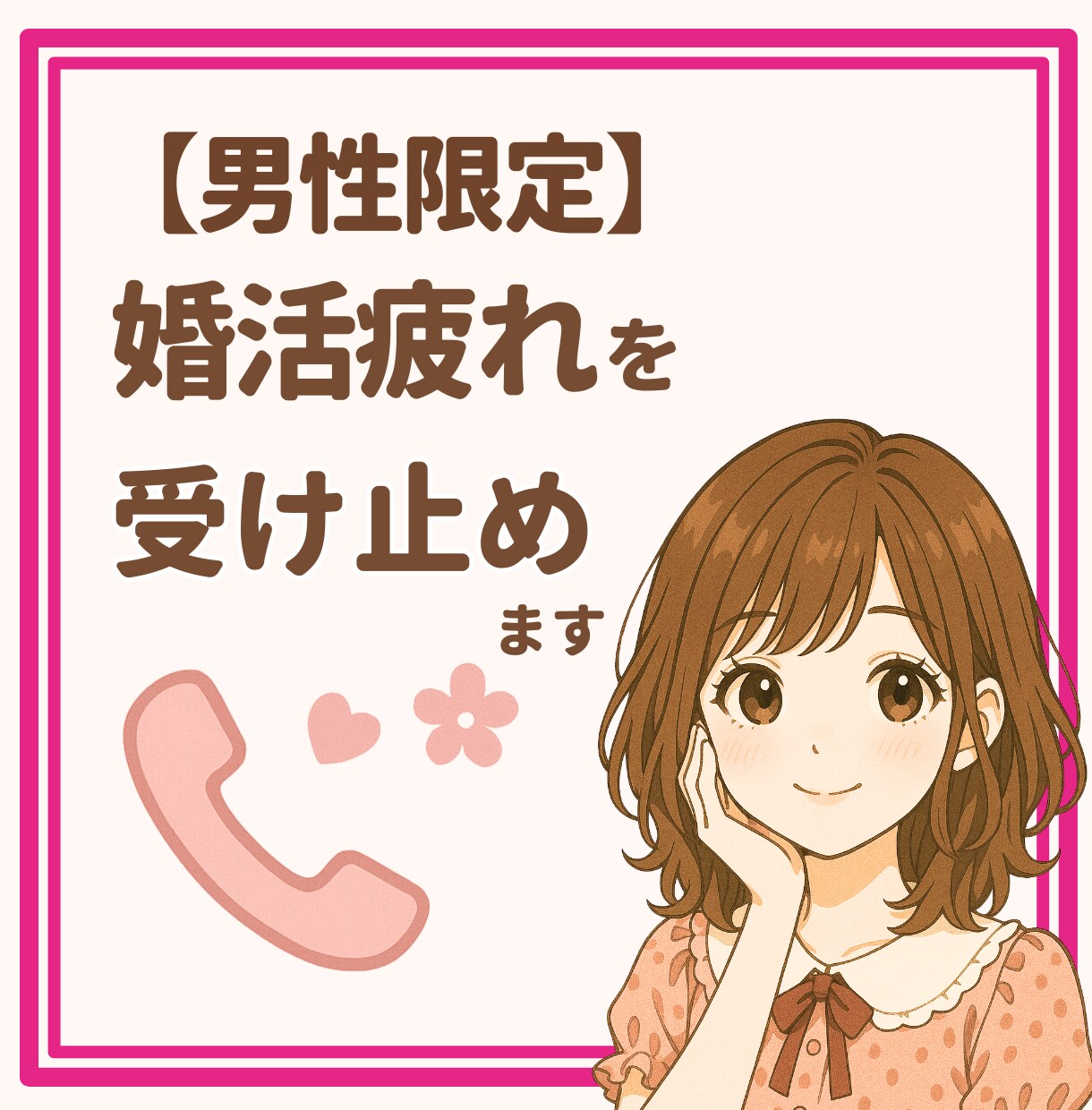 婚活ストレスや不安、甘えながら話せます 【男性限定】婚活で疲れた心に、癒しボイスでそっと寄り添います イメージ1