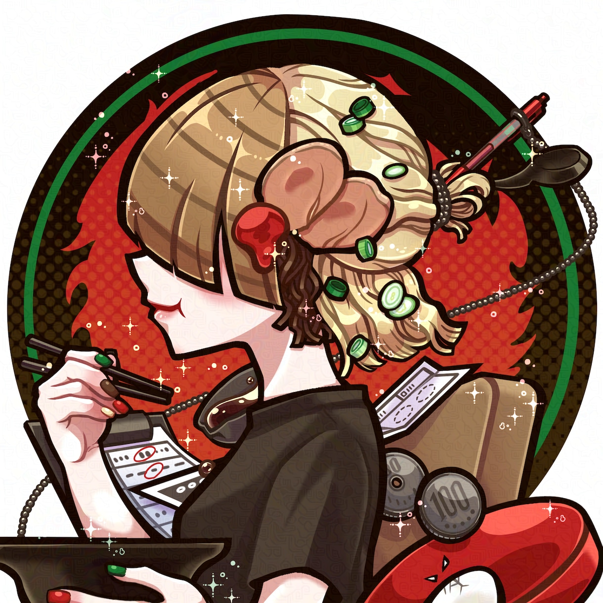 横顔専門！ポップで映えるSNSアイコン描きます お好きな小物×エモい横顔を一画面に詰め込んだアイコンです！ イメージ1