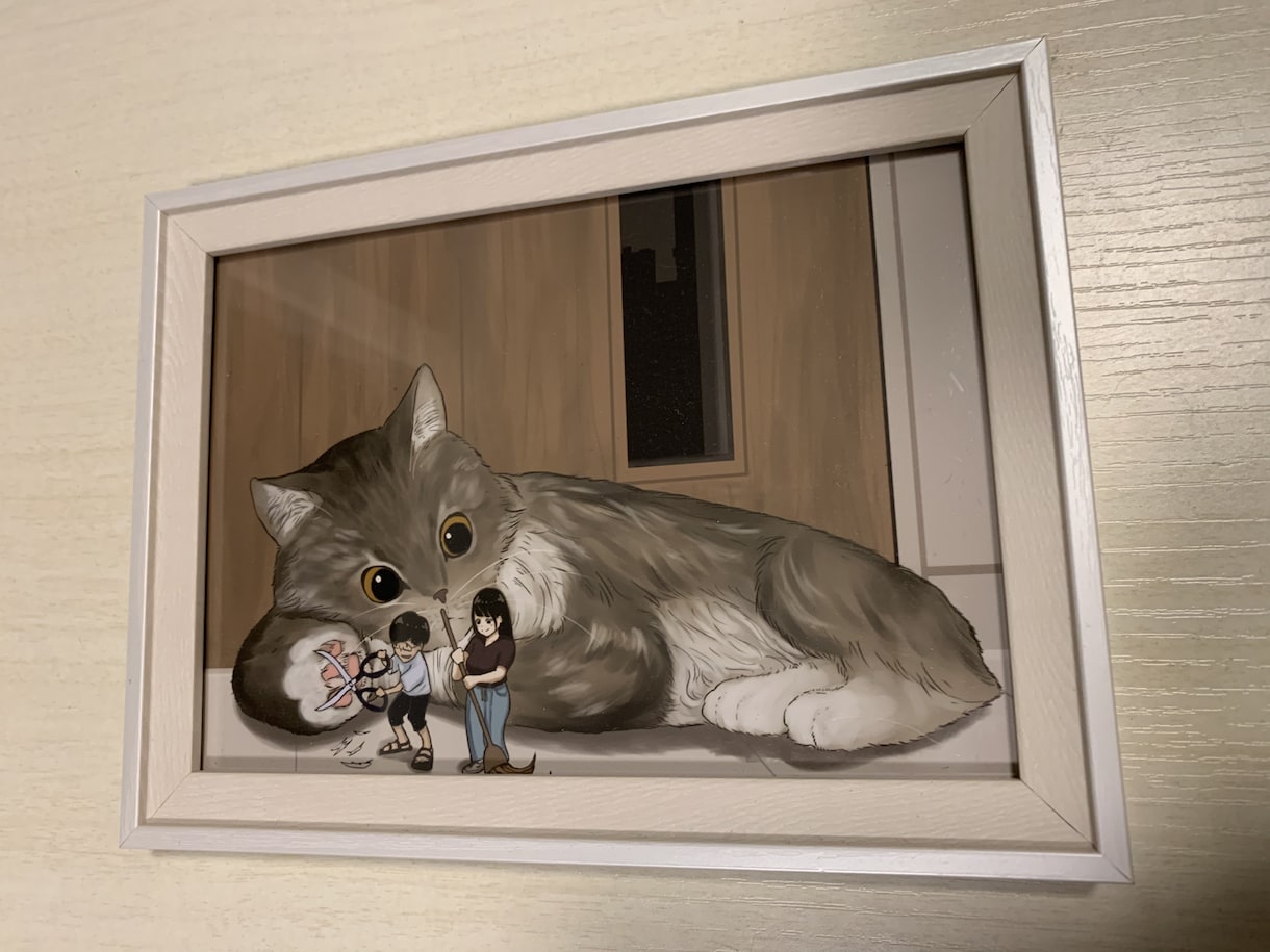 でっかい猫ちゃんとあなたのイラスト作成します 一味違う思い出イラストを、心を込めて制作致します！ イメージ2