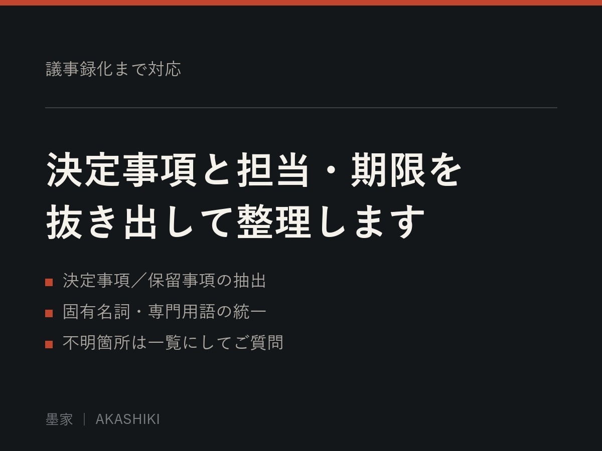 音源60分までの文字起こし・議事録を作成します 話し言葉の整文から議事録化まで対応します イメージ3