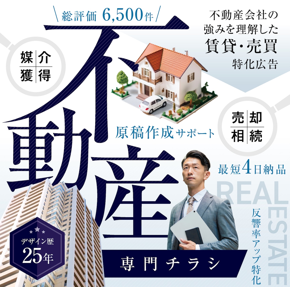 クオリティの高さから総評価6500件頂いております プロ25年だから出来る不動産会社に特化した集客チラシ イメージ1