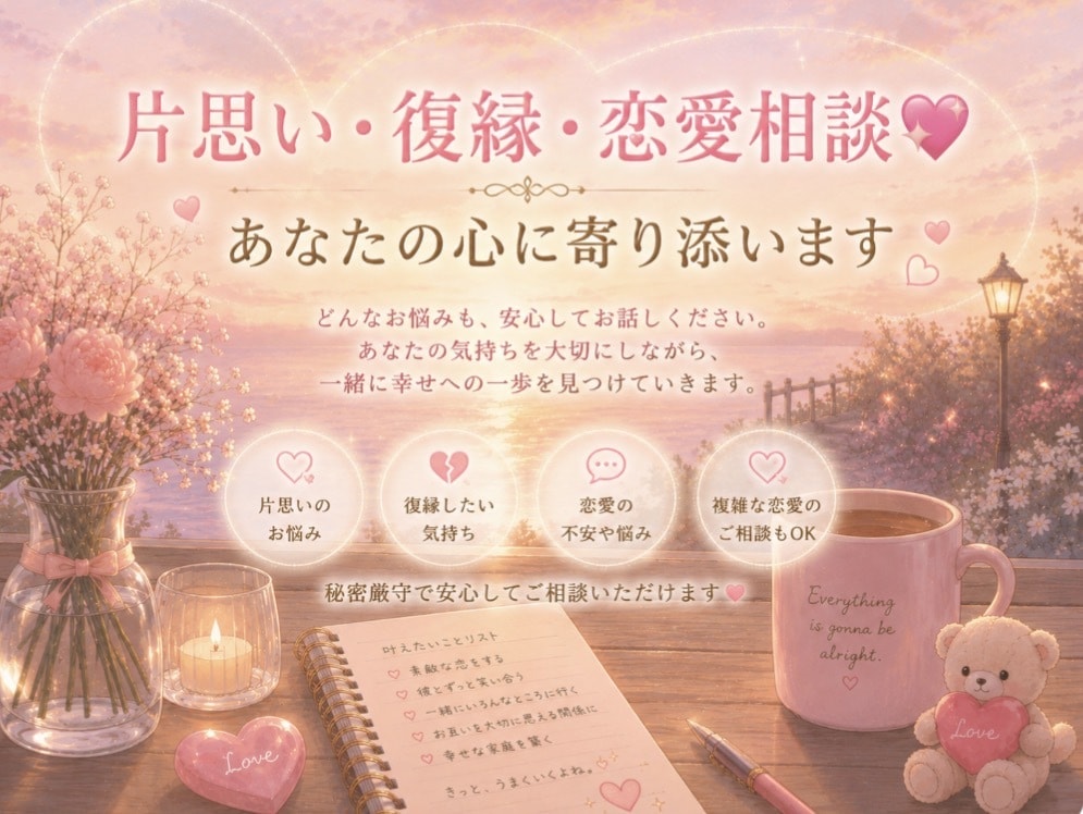 恋のお悩みじっくりお聞きします ひとりで抱え込まず、あなたの気持ちをお聞かせください イメージ1