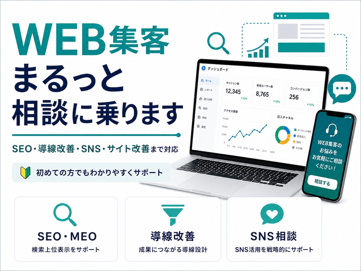 WEB集客のお悩みまるっと相談に乗ります WEB以外の集客も相談に乗ります イメージ1