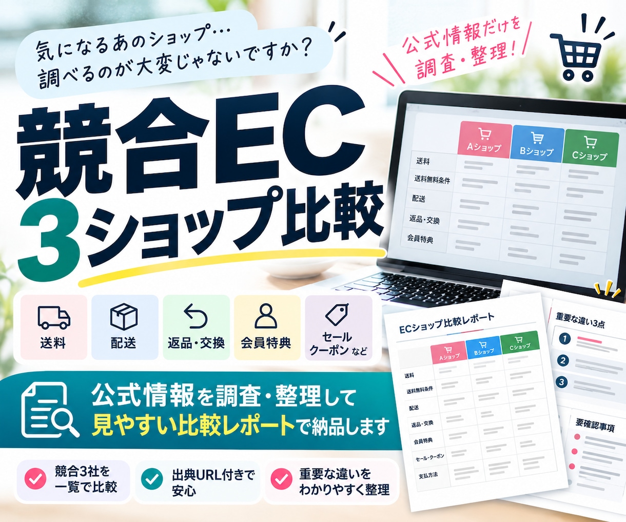 競合EC3ショップの販売条件を比較します 面倒な競合調査を公式情報から見やすく整理 イメージ1