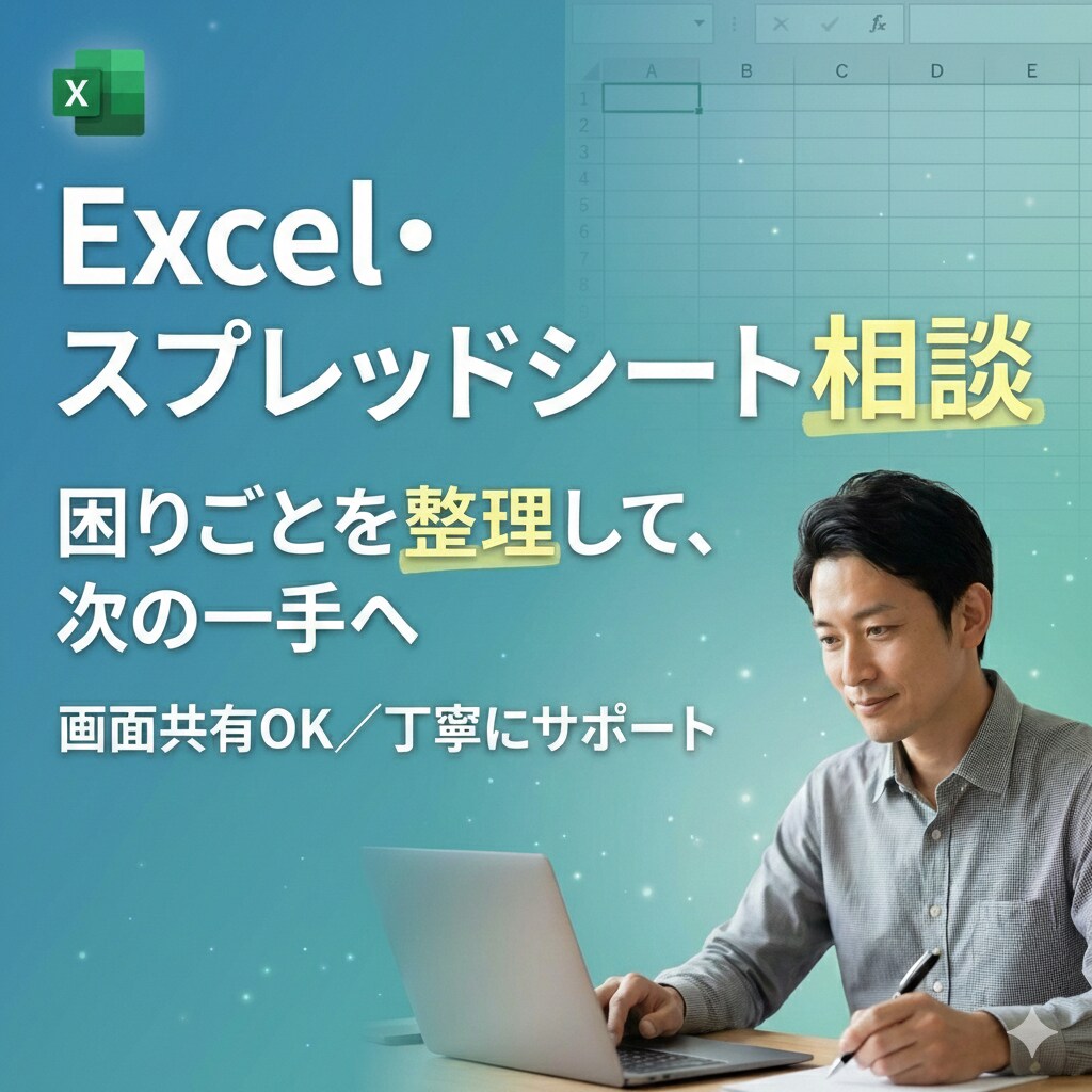 Excel・スプレッドシートのご相談を承ります Excel・スプレッドシートの悩みを一緒に整理・解決します イメージ1