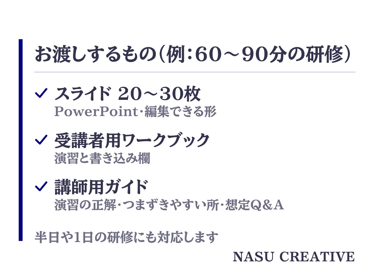 現役AI講師が生成AI研修の教材一式を作ります 変わったら更新。スライド・ワークブック・講師ガイドを一式で イメージ4