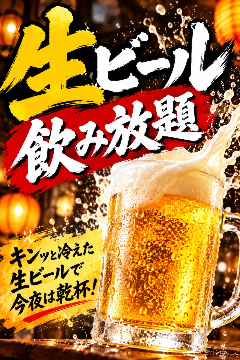 居酒屋向けPOP・ポスター作ります 飲み放題・おすすめメニューを目立たせます イメージ1