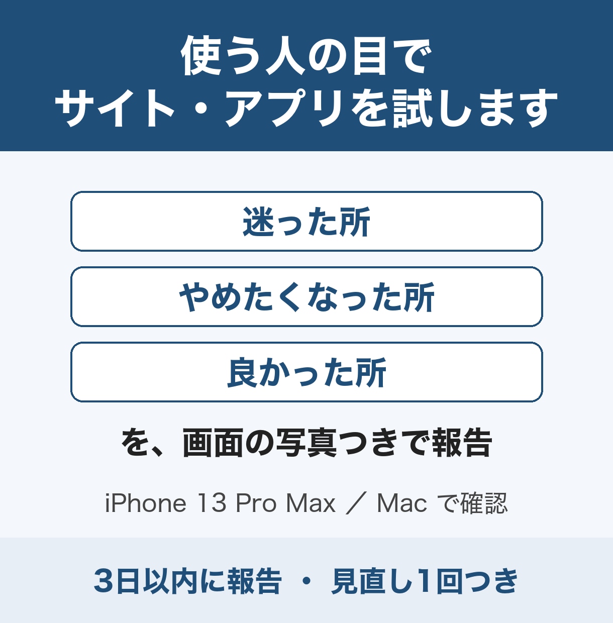 サイト・アプリを初見目線で試し改善点を伝えます iPhoneとMacで実際に触り、迷った所を写真つきで報告 イメージ1