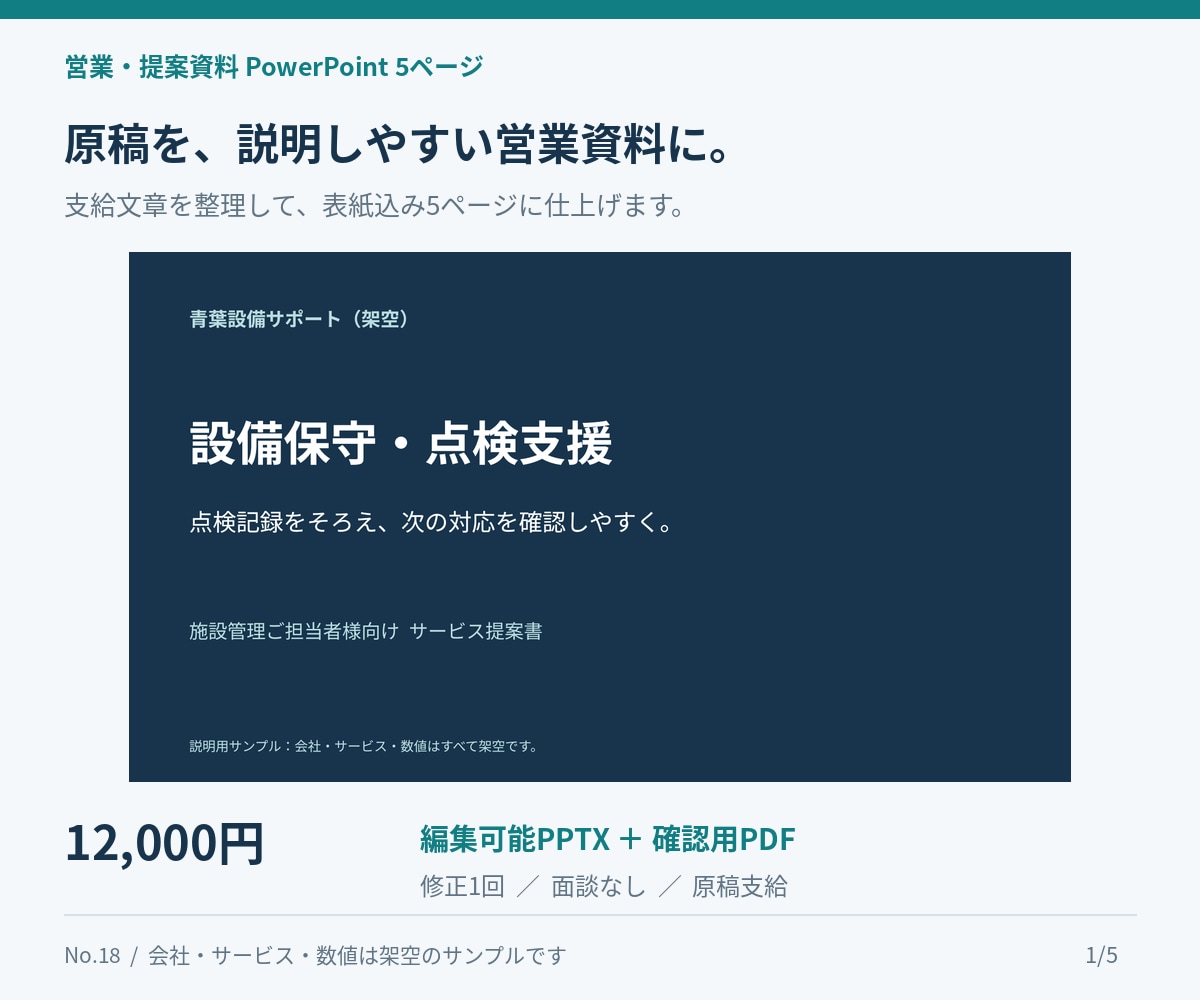 支給原稿から営業提案資料5枚を作ります 伝える順番と図表を整理、編集できる資料に イメージ1