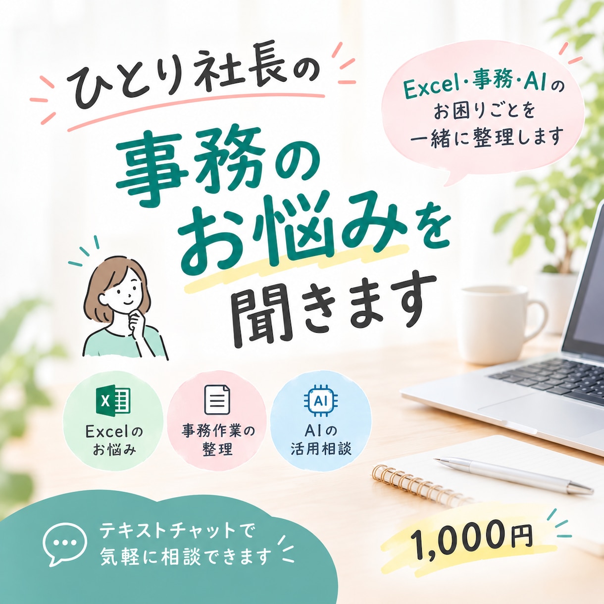 ひとり社長の事務のお悩みを聞きます Excel・事務・AIのお困りごとを一緒に整理します イメージ1