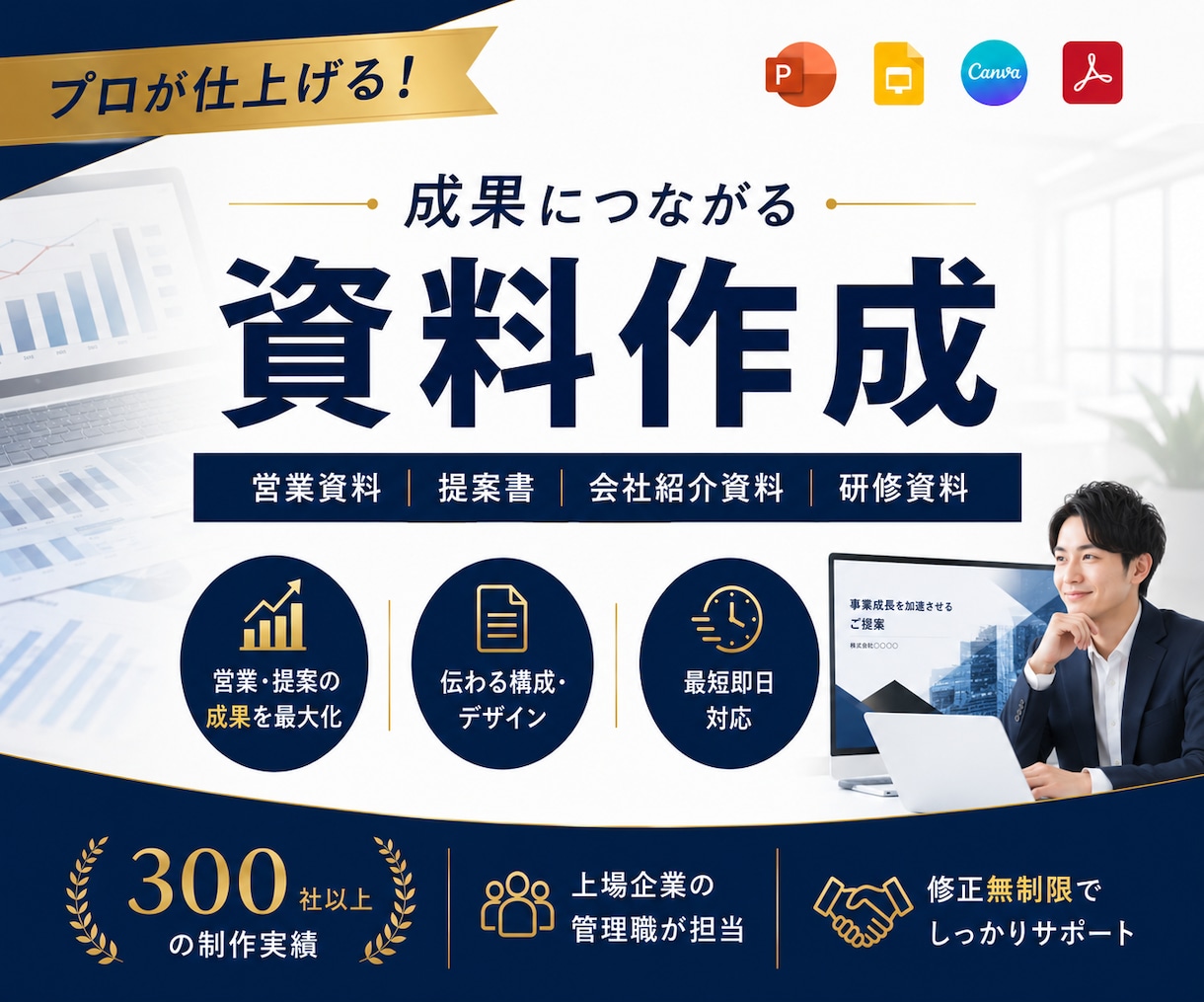 成果につながるビジネス資料を作成・改善します 現役営業責任者が成果につながる資料作成を支援します イメージ1