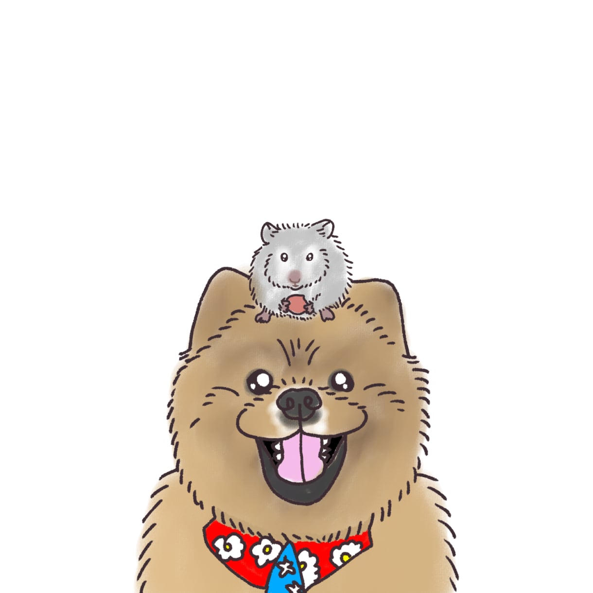 ゆるかわほっこりかわいいペットのイラスト描きます バラバラの写真からぎゅっと集まった1枚のイラストに。 イメージ9