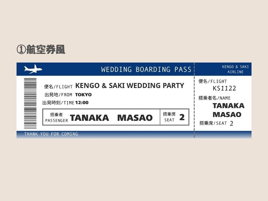 チケット風☆エスコートカードを作成致します オリジナルの結婚式に。航空券/コンサート風から選べます！ イメージ2