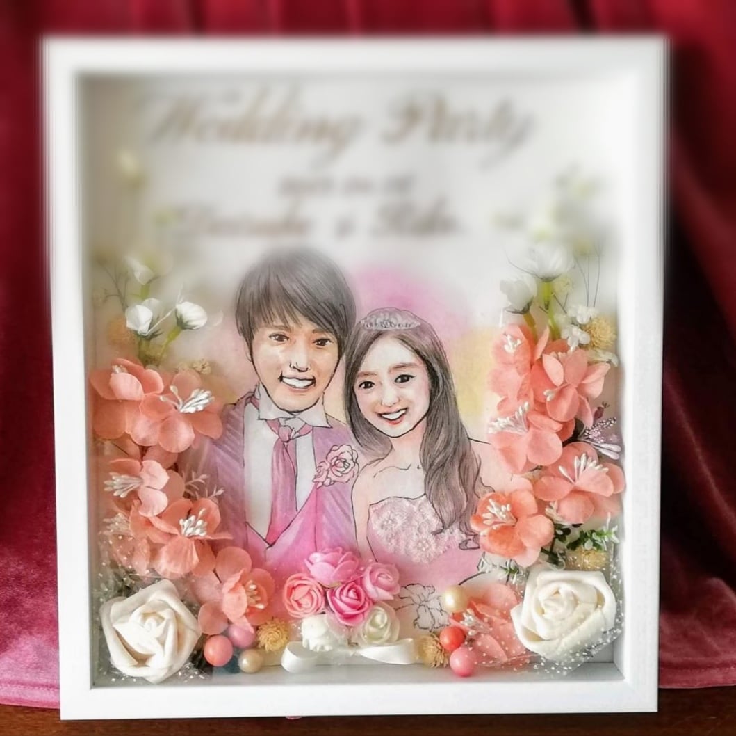 柔らかくてあたたかい雰囲気の、水彩似顔絵描きます 【豪華な似顔絵♡フラワーアレンジで奥行きのある立体額装】 イメージ2