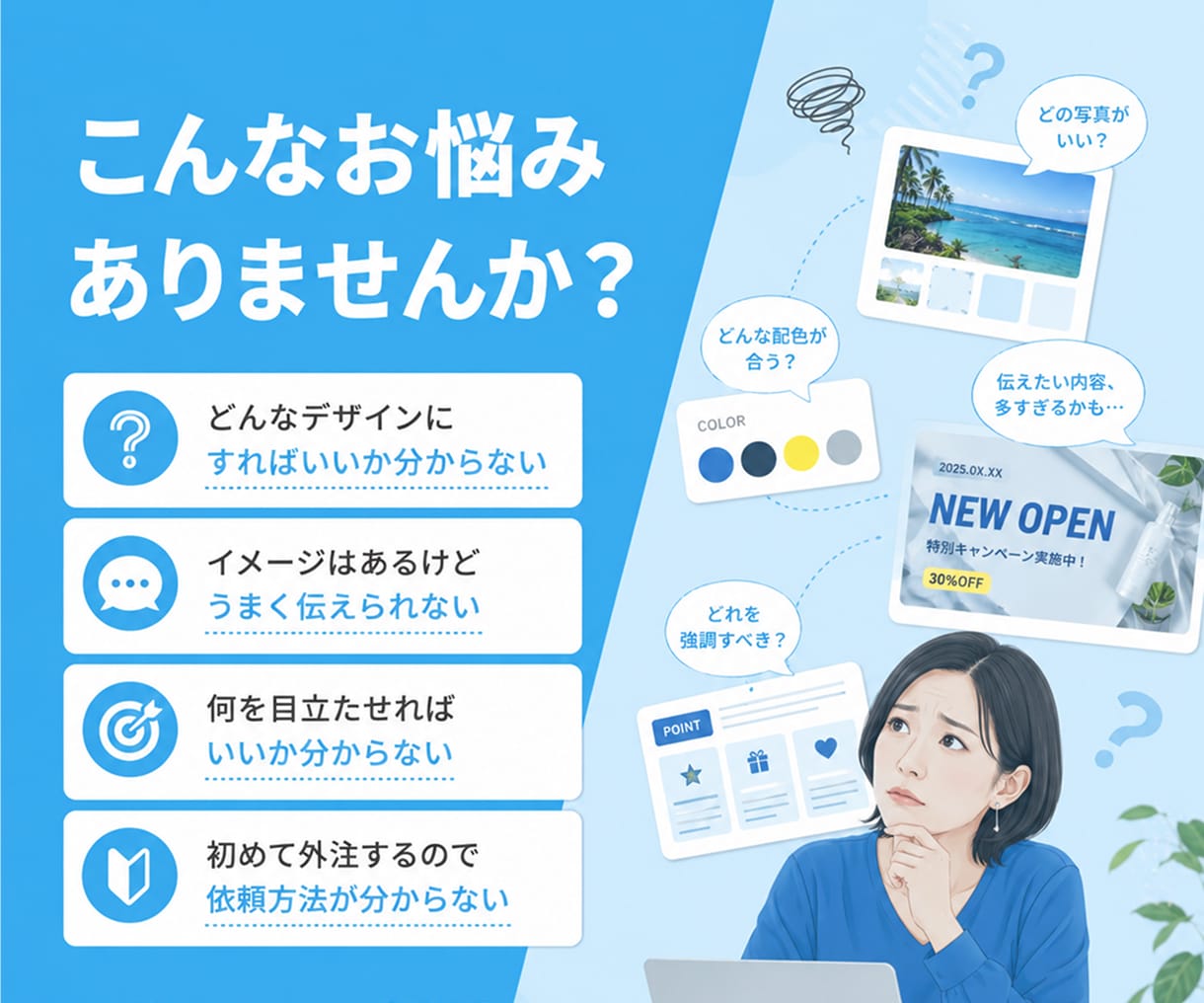 イメージを整理して伝わるバナーを制作します 丁寧なヒアリングで納得のバナーを提供いたします！ イメージ2