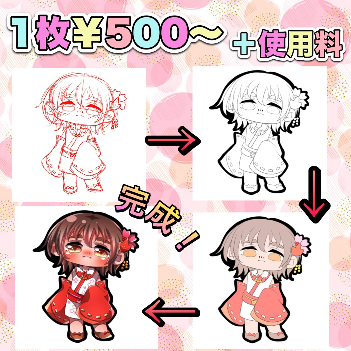 格安！グッズ化最適なデフォルメイラスト描きます 立ち絵やグッズに！ステッカーみたいな可愛いミニキャラです！ イメージ3